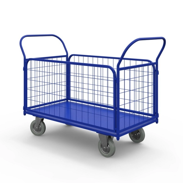 фото тележка платформенная с сетчатыми бортами тс 1 (500х800) г/п 450 кг.160 серая резина