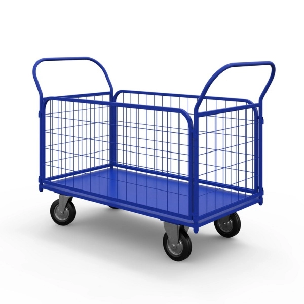 фото тележка платформенная с сетчатыми бортами тс 4 (600х1200) г/п 450 кг.160 черная резина